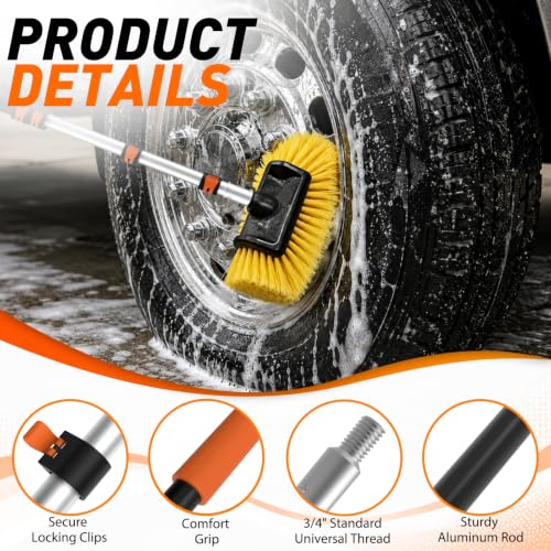 SISUPASSIE Car Wash Brush, 16FT Telescopic Car Wash Brush with Long Handle, 12-Inch Soft Bristle Car Cleaning Brush for Cleaning Car, RV, Truck, Boat, Solar Panels - size: 16FT