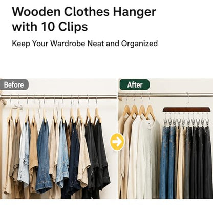 2 Pack Wooden Clip Hanger 360° Swivel Closet Organizer w/10 Clips
