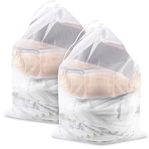 2 Pack Large Mesh Laundry Bags, 24" x 36" Heavy Duty Strong - color: White