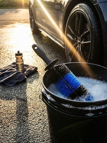 TAKAVU Wheel & Tire Brush, Long Soft Bristle, Easy Reach for Rims (Blue) - color: Blue & Black