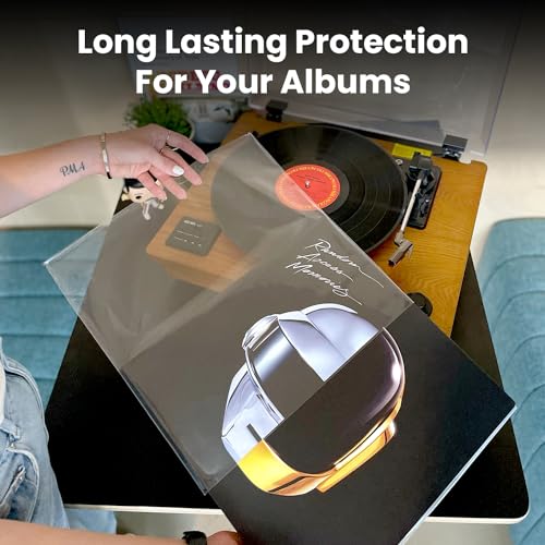EVEO 100 Vinyl Record Sleeves Outer – Crystal Clear Outer Vinyl Sleeves LP Album Covers 12.75"x12.75" | Perfect Fit Protective 3 Mil Protection for Single & Double LPs - Archival Quality - size: Outer Sleeves x100 Count