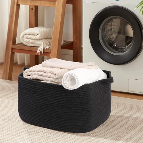 OIASKET 70L Large Blanket Basket, 21.6" x 16.9" x 11.8" Woven Basket - color: Black, size: 21.6"x16.9"x11.8"