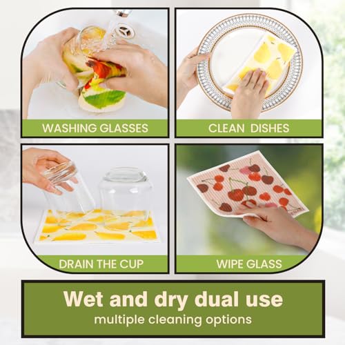 Swedish Dishcloths for Kitchen Reusable 6 Pack Kitchen Towels No Odor Quick-Drying Reusable Paper Towels Reusable Paper Towels Washable for Countertop, Sink, and Kitchen Fruit - color: Fruit Party