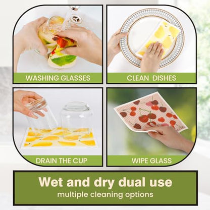Swedish Dishcloths for Kitchen Reusable 6 Pack Kitchen Towels No Odor Quick-Drying Reusable Paper Towels Reusable Paper Towels Washable for Countertop, Sink, and Kitchen Fruit - color: Fruit Party