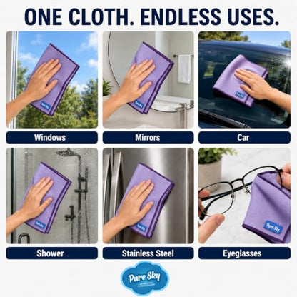 Pure Sky Window & Glass Cleaning Cloth Patented DUO-FECT Technology Streak-Free, No Chemicals, Removes Up to 99% of Bacteria with Water Only Reusable Microfiber Cleaner for Windows, Mirrors, Cars - style: Window and Glass Cloth