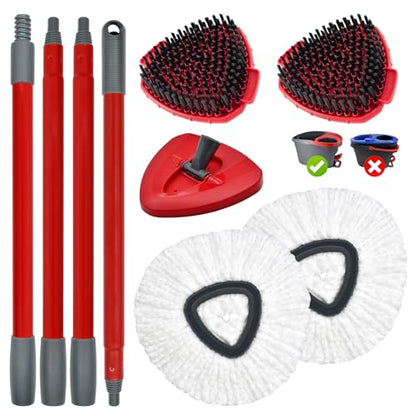 Spin Mop Handle,Mop Replace Heads,Brush and Base Compatible with O Cedar EasyWring 1 Tank,2 Microfiber Mop Refills and Brush,4-Section 30-58" Mop Handle,Mop Base Combo Set for Wet/Dry Floor Cleaning - size: 1Handle+2Refills+1Base+2Scrub Brush（1 Tank Syste
