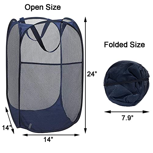 2 Pack Pop Up Laundry Hampers, Collapsible Mesh Laundry Basket, Foldable Clothes Hampers for Bathroom, College Dorm, Travel (Navy Blue) - color: Navy Blue