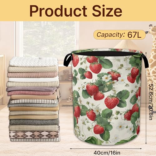Strawberry Collapsible Laundry Hamper with Handles,Leaves Oxford Cloth Laundry Basket,Storage Organizer for Bathroom Bedroom Laundry Room - color: Strawberry,Leaves