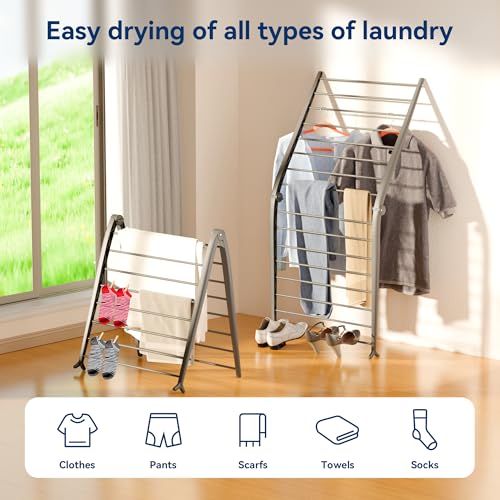 Whitmor Spacemaker Folding Drying Rack, Indoor Clothes Organizer with Patent-Pending Design, Space Saving, 6" L x 26" W x 51.5" H, Grey - color: Gray