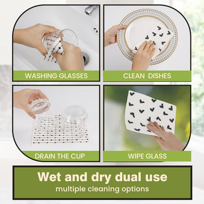 Swedish Dishcloths for Kitchen Reusable 6 Pack Kitchen Towels No Odor Quick-Drying Reusable Paper Towels Reusable Paper Towels Washable for Countertop Sink Kitchen - color: Hand Drawn