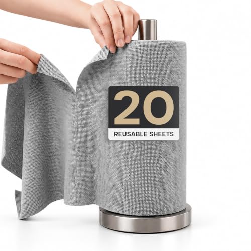 Microfiber Cleaning Cloth Roll 20 Sheets 11" x 10" Tear Away Microfiber Towel Roll Reusable Paper Towels Washable Ultra Absorbent Lint-Free Cleaning Cloths for Kitchen, Car and Home Use, Grey - color: Grey
