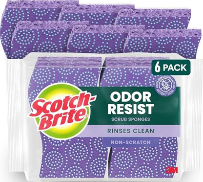 Scotch-Brite Odor Resist Non-Scratch Scrub Sponge, Dishwasher-Safe Kitchen Sponges that Resist Bacterial Odors, Multipurpose Dish Sponge for Gentle Cleaning, 6 Dish Sponges - size: 6 Pack