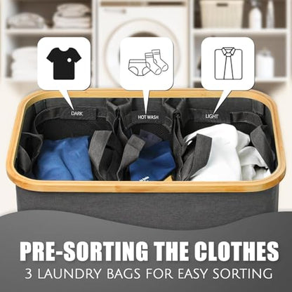 Hampers for Laundry Basket with Lid, 160L Large Laundry Hamper 3 Section - color: Dark Grey, size: 160L
