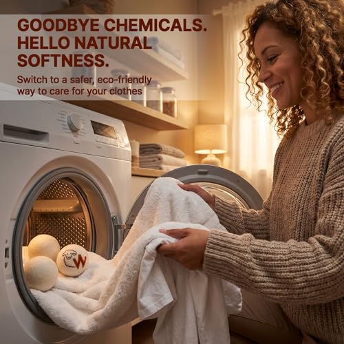 Woolly's Wool Dryer Balls – 100% Pure New Zealand Wool, Reusable Natural Fabric Softener, Reduces Drying Time & Clothes Wrinkles, Chemical-Free Dryer Balls (Pack of 6)