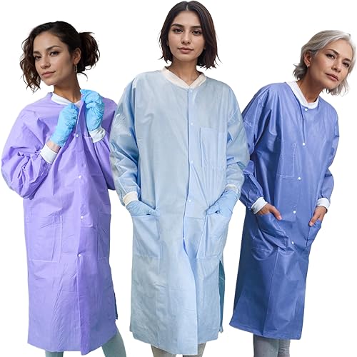 Sunlite Ultra 3600 Series Premium Disposable Lab Coats, Pockets, Knit Collar & Cuffs, Knee Length, 10 Pack - color: Ceil Blue, size: Small
