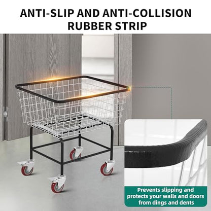 Rolling Laundry Cart with Wheels Holds 4 Washer Loads, Durable Steel - size: 4 Washer Loads