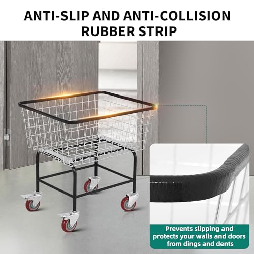 4.5-Bushel Rolling Laundry Cart with Wheels, Steel Clothing Storage - size: 4.5-Bushel
