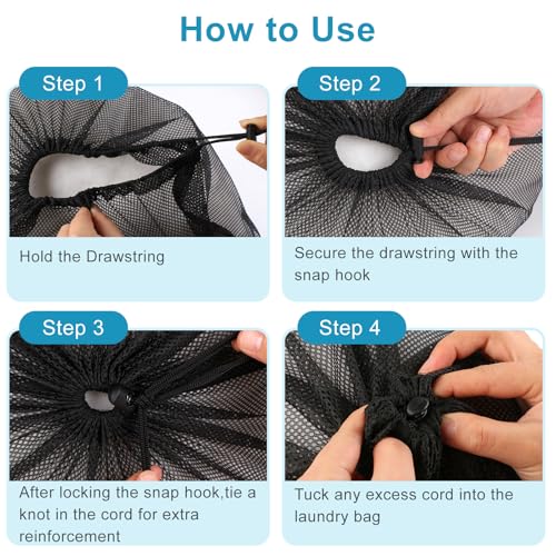 3 Pack Mesh Laundry Bags, 2 Large & 1 Small Breathable Mesh Laundry Bag, Drawstring & Tear Resistant Black Wash Bags for Home, Dorm, Travel & Camping