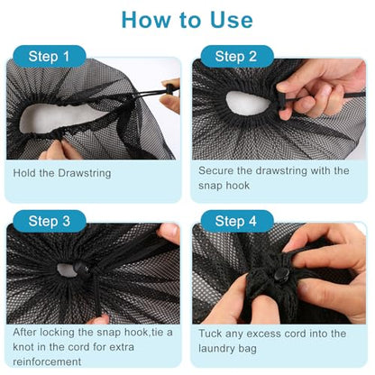 3 Pack Mesh Laundry Bags, 2 Large & 1 Small Breathable Mesh Laundry Bag, Drawstring & Tear Resistant Black Wash Bags for Home, Dorm, Travel & Camping