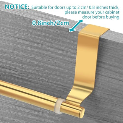 Over Cabinet Towel Holder, Stainless Steel Adjustable Length Over Cabinet Door Kitchen Towel Bar. Dish Towel Holder Hanger Suitable for Cupboard,Door,Cabinet,Laundry. Gold