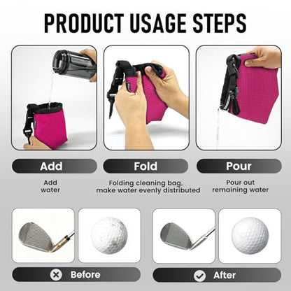 Waterproof Golf Club Cleaner Bag and Golf Ball Washer with Clip, Plum - color: Plum