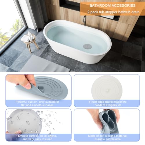 Bathtub Drain Stopper 3 Pack, V-TOP 5inch Tub Stopper Bathtub Drain Cover, Silicone Bath Tub Plug Essentials Flat Suction for Kitchen Bathroom Laundry Accessories