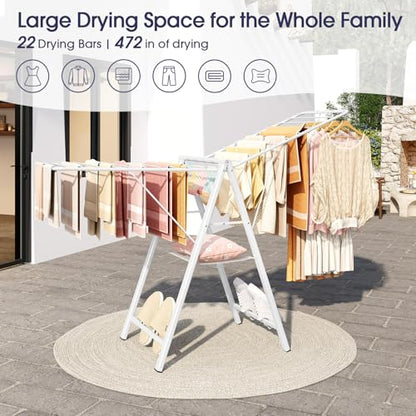 APEXCHASER Clothes Drying Rack, 67.7" L Height Adjustable, Foldable, White - color: White