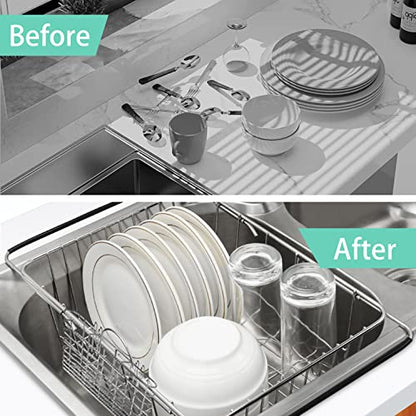 Sink Dish Drainer Rack, Expandable 304 Stainless Steel Drying Rack - color: Large Dish Drying Rack