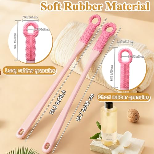 2 Pack Toe Scrubber Brush Long Handle, Soft Rubber Toe Cleaner for Deep Cleaning Exfoliation, Foot Brush for Seniors, Pregnant Women and Limited Mobility No Bend to Use in Shower (Pink)