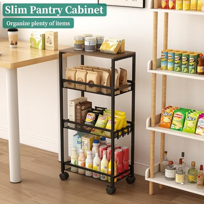 4-Tier Slim Utility Rolling Laundry Cart with Wheels, Easy to Assemble - color: Black, size: 9.1''