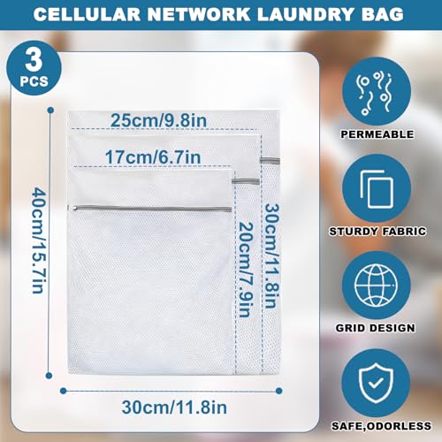 3PCS Mesh Laundry Bags, Protective Washing Bags with Zipper, Delicates Anti Tangle Anti Pilling Travel Storage, White, MIX - size: MIX