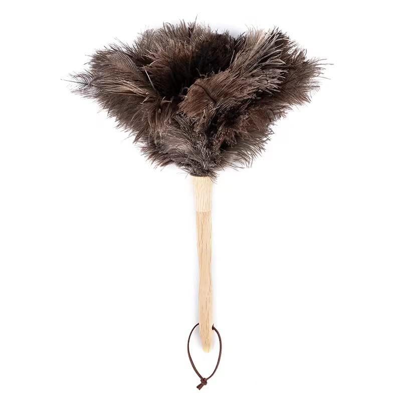 YF-ANEN Dust Artifact Ostrich Feather Duster, Natural Ostrich Feather with Wooden Handle and Eco-Friendly Reusable Duster Cleaning Supplies, Brown
