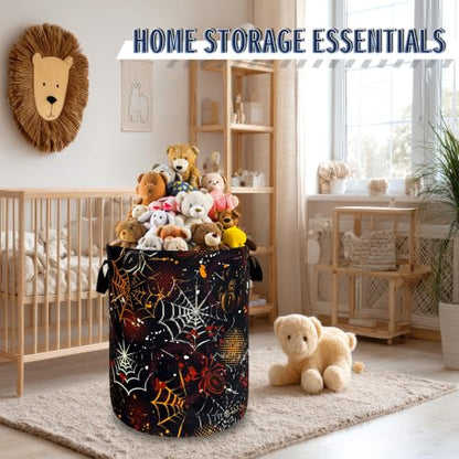Spider Web Laundry Basket Oxford Cloth Foldable Hamper 18.9x16.5 Inch - color: Colorful Spider Web pattern