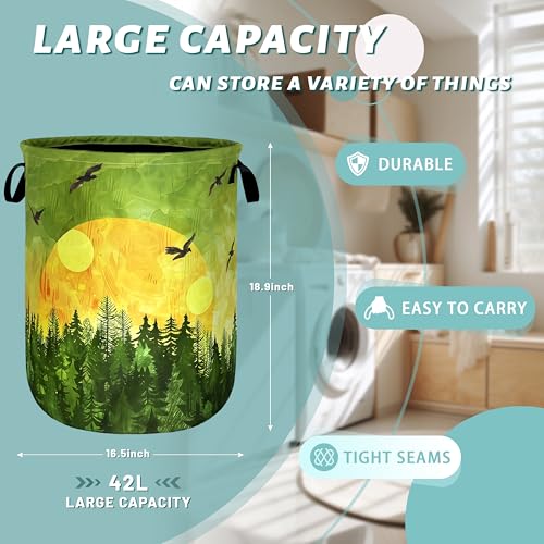 Watercolor Sunset Laundry Basket Oxford Cloth Hamper 18.9x16.5 Inch - color: Watercolor Sunset With Forest