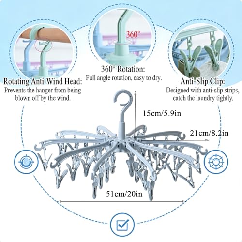 Clothes Sock Drying Hanger with 40 Clips,Foldable Hanging Rack - color: Blue40