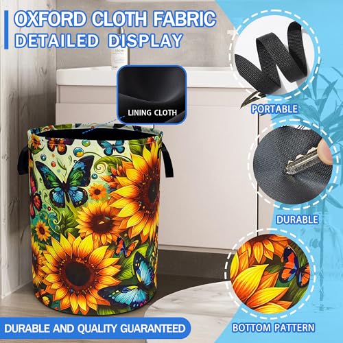 Butterfly Sunflower Laundry Basket Foldable Oxford Cloth 18.9 x 16.5 Inch - color: Beautiful Butterfly Sunflower
