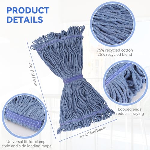 Commercial Heavy Duty Mop Heads Replacement for Rubbermaid: 3 Packs Industrial Wet Mop Head for Floor Cleaning - Commercial Products Looped End String Head Refills - color: 3 Count-blue