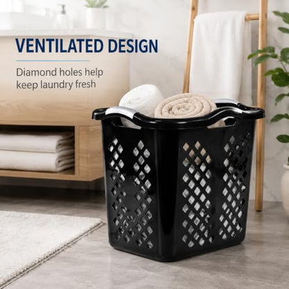 Laundry Basket 2 Bushel Plastic with Handles Black for Bedroom Dorm - color: Black 1pc