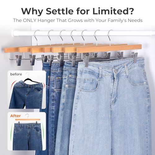 HOUSE DAY Wooden Pants Hangers with Clips, 20 Pack Skirt Hangers, Natural - color: Natural, size: Pack of 20