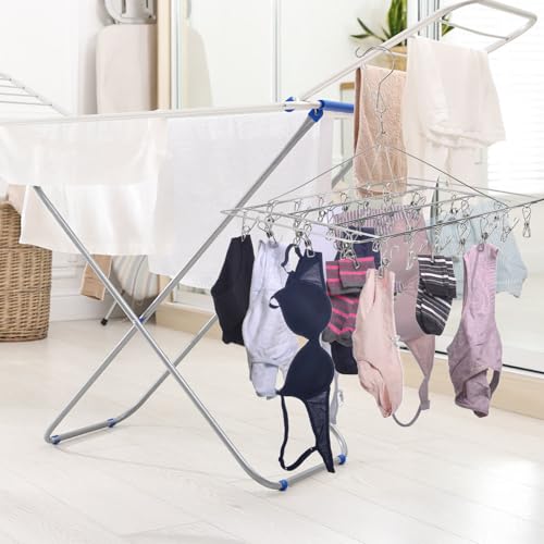 Tosnail 4 Pack Stainless Steel Clip and Drip Hangers with 30 Clips, Clothes Drying Rack Laundry Accessories