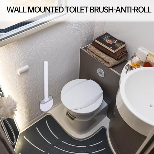 RV Silicone Toilet Brush with Holder, Drill-Free Wall Mounted Toilet Bowl Cleaner, Anti-Drip Anti-Roll Compact Brush for RV Camper & Small Bathroom (Green) - color: Green