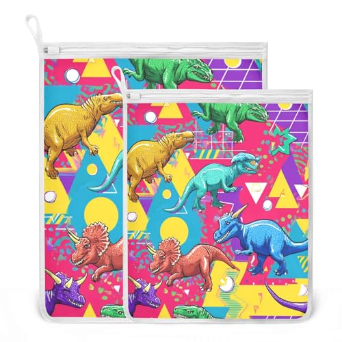 Mesh Laundry Bags Lingerie Bags for Washing Delicates 2 PCS Durable Wash Bag with Zipper Small and Medium Washable Bright Colorful Geometric Dinosaurs - color: Bright Colorful Geometric Dinosaurs