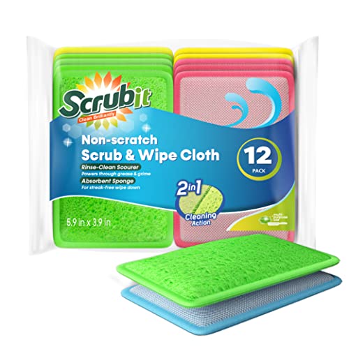SCRUBIT - [12 Pack] Scrub and Wipe Cleaning Pads – Dual Sided Scouring Pad and Dish Sponge -Reusable Kitchen Sponge for Pots, Pans Utensils & Non-Stick Cookware - Assorted Color Dishwashing sponges - color: Assorted Colors