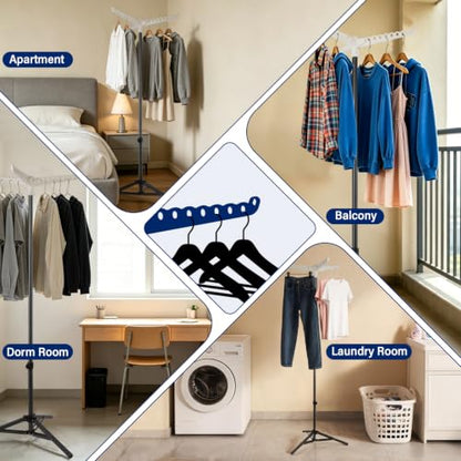Clothes Drying Rack, Drying Rack 33-68 inches Stable and Heavy-Duty Tripod Base Thickened Stainless Steel Saving Space 27 Pieces of Clothing - color: Black