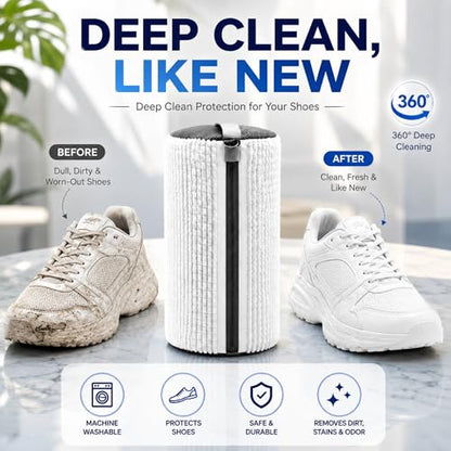 GEWON Shoe Washing Machine Bag for Sneakers, 360° Deep Cleaning, 2 Shoe Bags, 4 Dust Bags - color: white