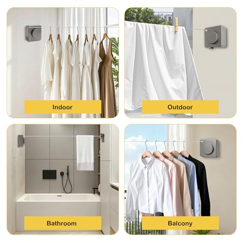 Heavy Duty Retractable Clothesline,5.1M/16.73 Feet Laundry Line - size: Square-Grey