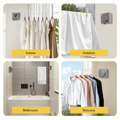 Heavy Duty Retractable Clothesline,5.1M/16.73 Feet Laundry Line - size: Square-Grey
