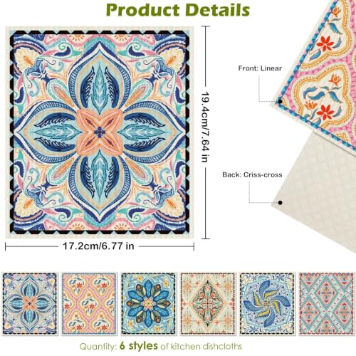 6 Pcs Swedish Paper Cloths for Kitchen, Reusable Paper Towels Washable - color: Floral Ornamentation