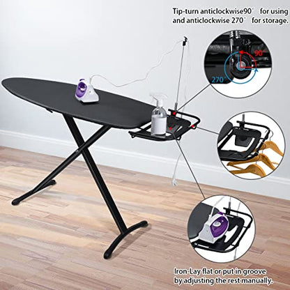 Duwee 18"x48" Deluxe Ironing Board with Retractable Iron Rest - color: Black
