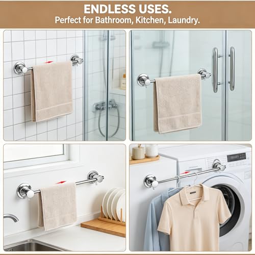 JiePai 17-28 Inch Extendable Suction Cup Towel Bar for Bathroom,Chrome - color: Chrome